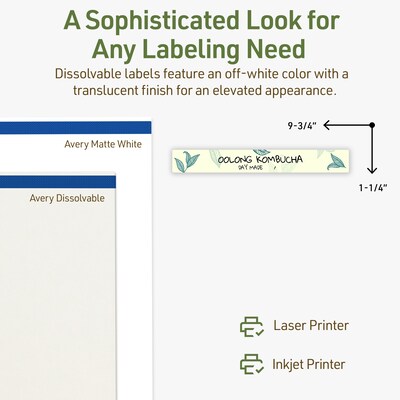 Avery Dissolvable Rectangle Multipurpose Labels, 9.75" x 1.25", Off-white, 125/Pack (94262)
