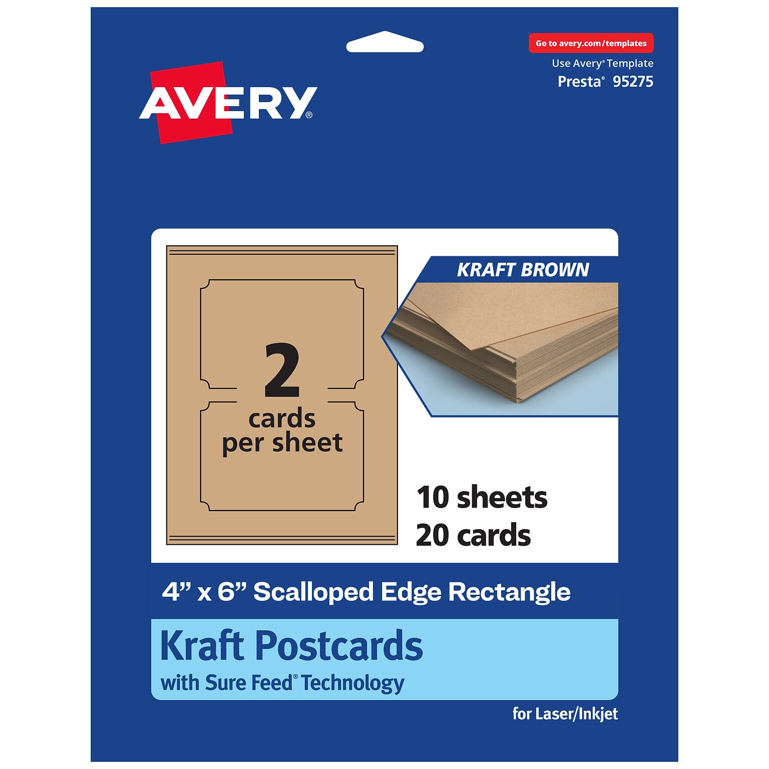 Avery Integrated Cards, 4 x 6, Matte Kraft Brown, 20/Pack (95275)