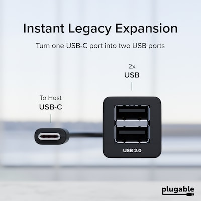 Plugable Universal USB-C to Dual USB-A 2.0 Splitter, Male to Female/Female, Black (USBC-2PORT)