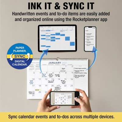 2027 Rocketbook Rocketplanner 11" x 0.4" Monthly Wall Calendar (RKWC-CY27-11-BK)