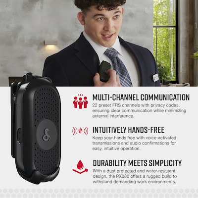 Cobra Compact 2-Way Handheld Business Radio with Dual-Dock Charger and Headset, Black, 6/Pack (PX280)