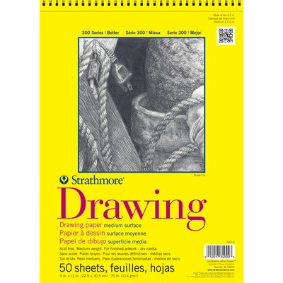 Strathmore 300 Series 9 x 12 Wire Bound Drawing Sketch Pad, 50 Sheets/Pad, 3/Bundle (STTP340903-3)