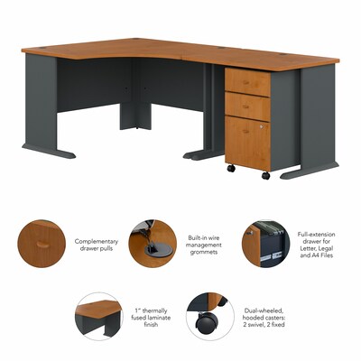 Bush Business Furniture Cubix 48"W Corner Desk with Return and Mobile File Cabinet, Natural Cherry/Slate (SRA005NCSU)