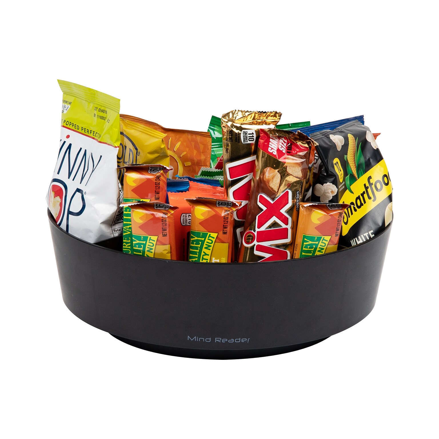 Mind Reader Plastic 4-Compartment Snack Carousel Organizer Snack Tray, Black (LAZSNACK-BLK)