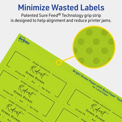 Avery Printable Rectangle Multipurpose Labels, 1-1/3" x 4", Bright Green, 560/Pack (94206)