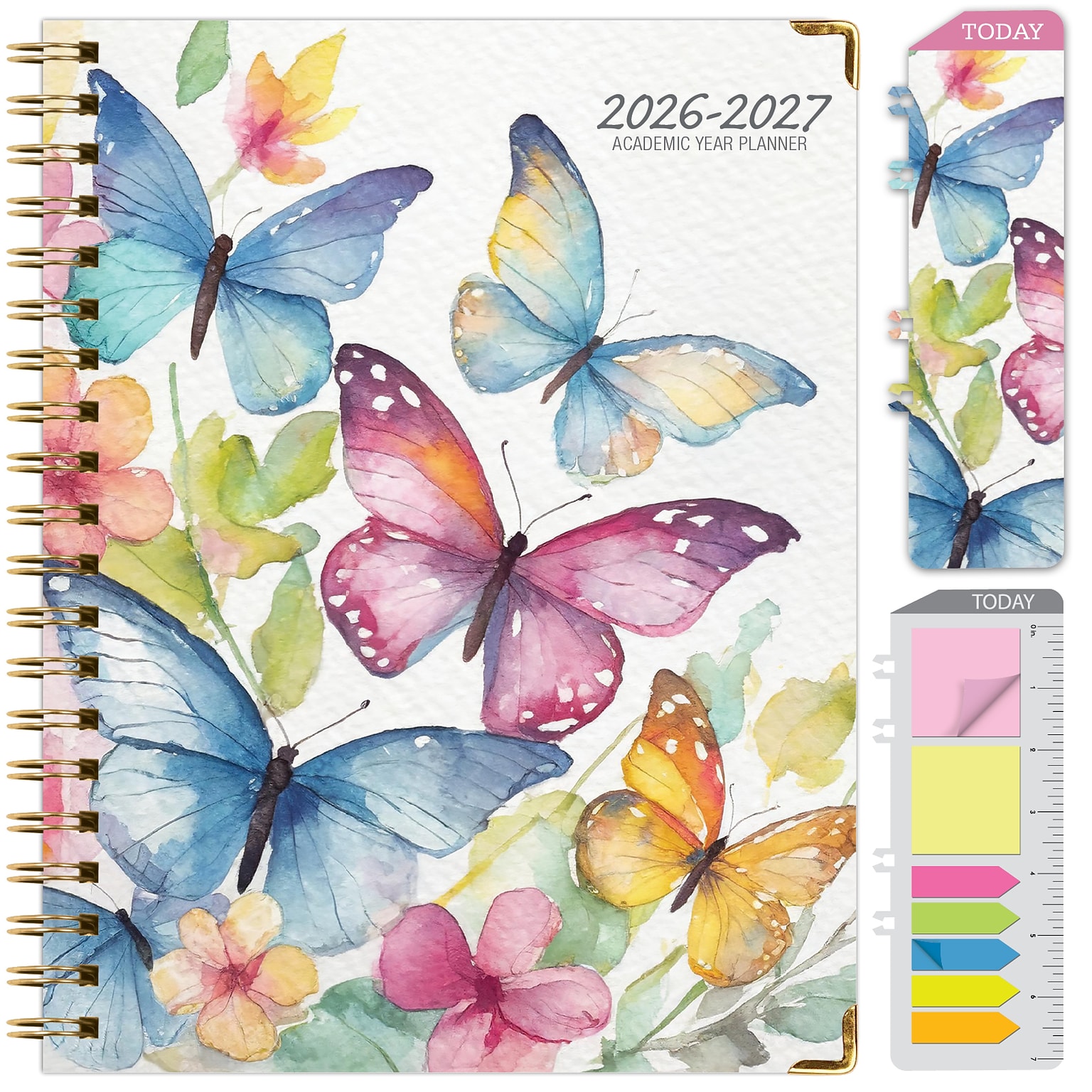 2026-2027 Excello Brands 8.5 x 11 Academic Weekly & Monthly Planner, Paperboard Cover, Watercolor Butterflies(NAY27-8511LP-33)