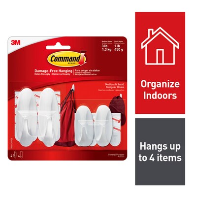 Command Small and Medium Hooks, White, 2-Small Command Hooks, 2-Medium Command Hooks, 2-Pairs (4-Com