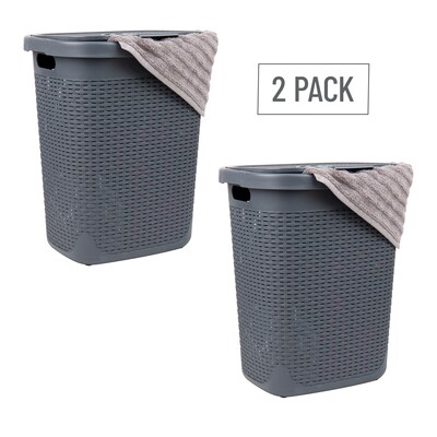 Mind Reader 13.21-Gallon Hamper with Lid, Plastic, Gray, 2/Set (50HAMP2PK-GRY)