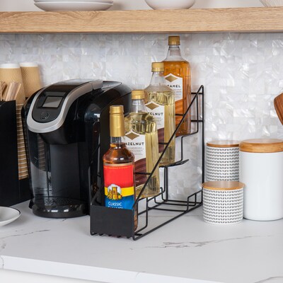 Mind Reader 13"H 3 Shelf Coffee Syrup Station Countertop Organizer, Black, Metal (IRSYR4-BLK)