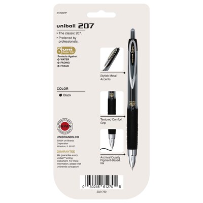 uni-ball 207 Retractable Gel Pens, Micro Point, Black Ink, 4/Pack (61270)