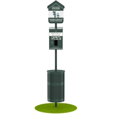 Furloo Steel Outdoor Pet Waste Station Kit with Header Bag Dispenser, 11.5 Gallon, Green (FLO1H-S-G)