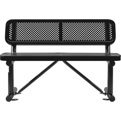 Global Industrial 4' Outdoor Steel Bench w/ Backrest, Perforated Metal, Black (695744BK)