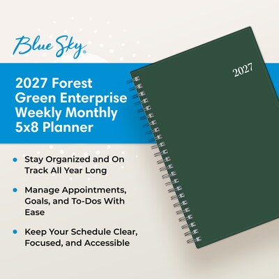 2027 Blue Sky 5" x 8" Day-to-Day Calendar, Forest Green (162470)