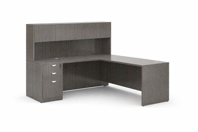 Boss Office Products  Office Desk with Hutch, Return and Pedestal, Driftwood (GROUPA25-DW)