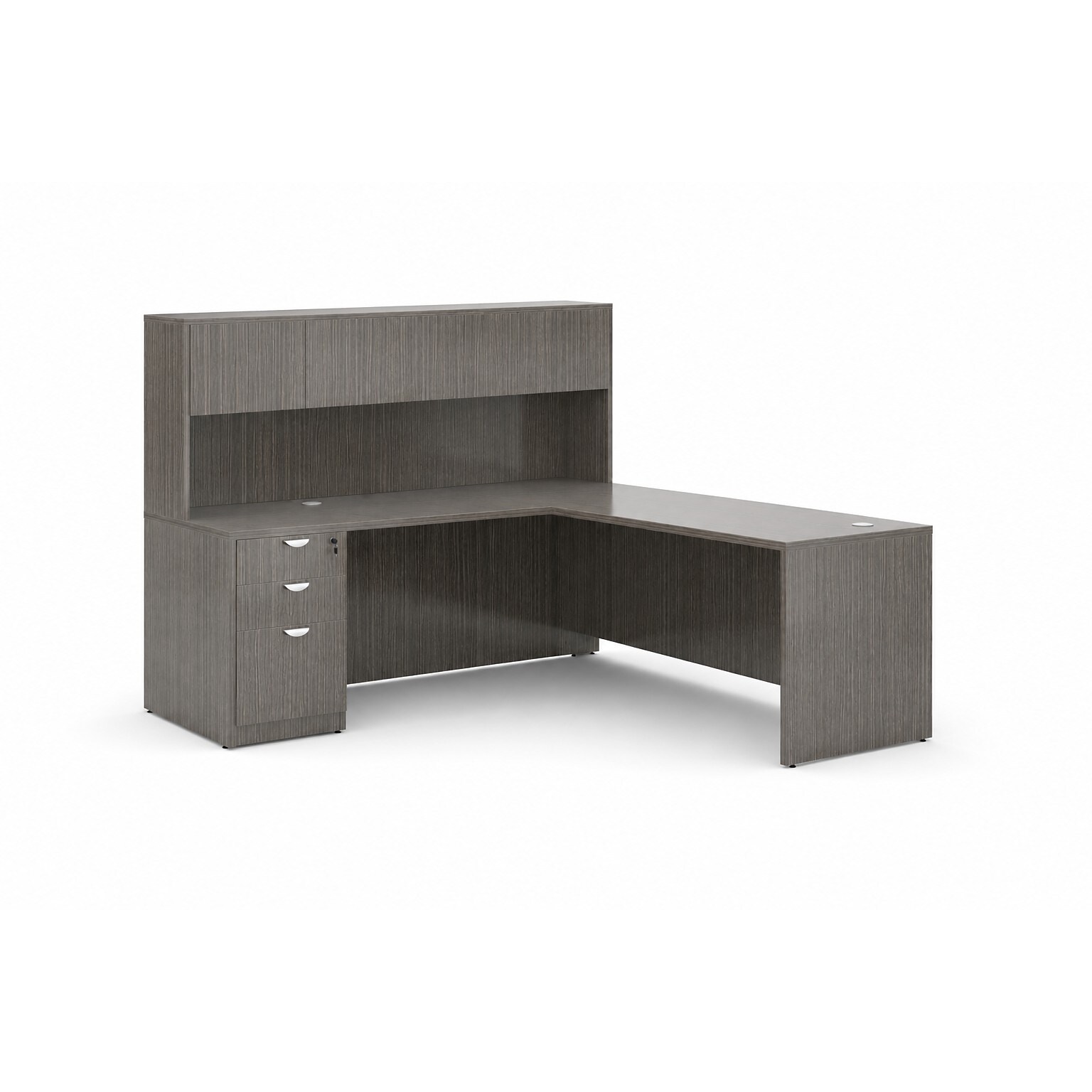 Boss Office Products  Office Desk with Hutch, Return and Pedestal, Driftwood (GROUPA25-DW)