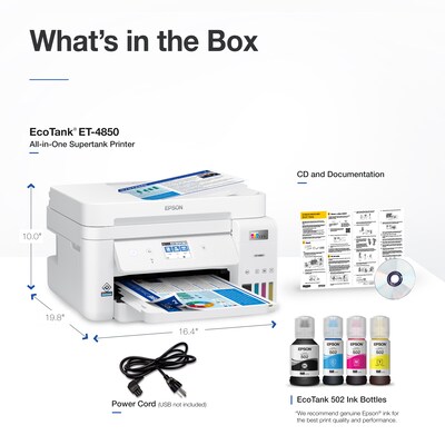 Epson EcoTank ET-4850-W Wireless Color Inkjet Printer, All-In-One Supertank, Print, Scan, Copy, Fax (9472545)