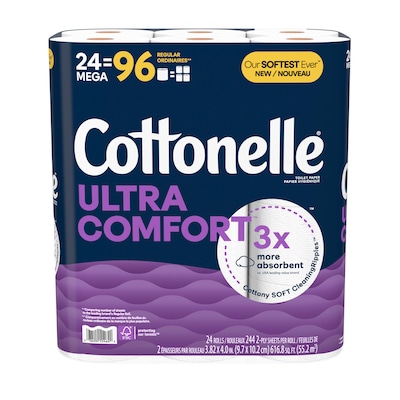 Cottonelle Ultra ComfortCare 2-Ply Standard Toilet Paper, White, 268 Sheets/Roll, 24 Mega Rolls/Pack
