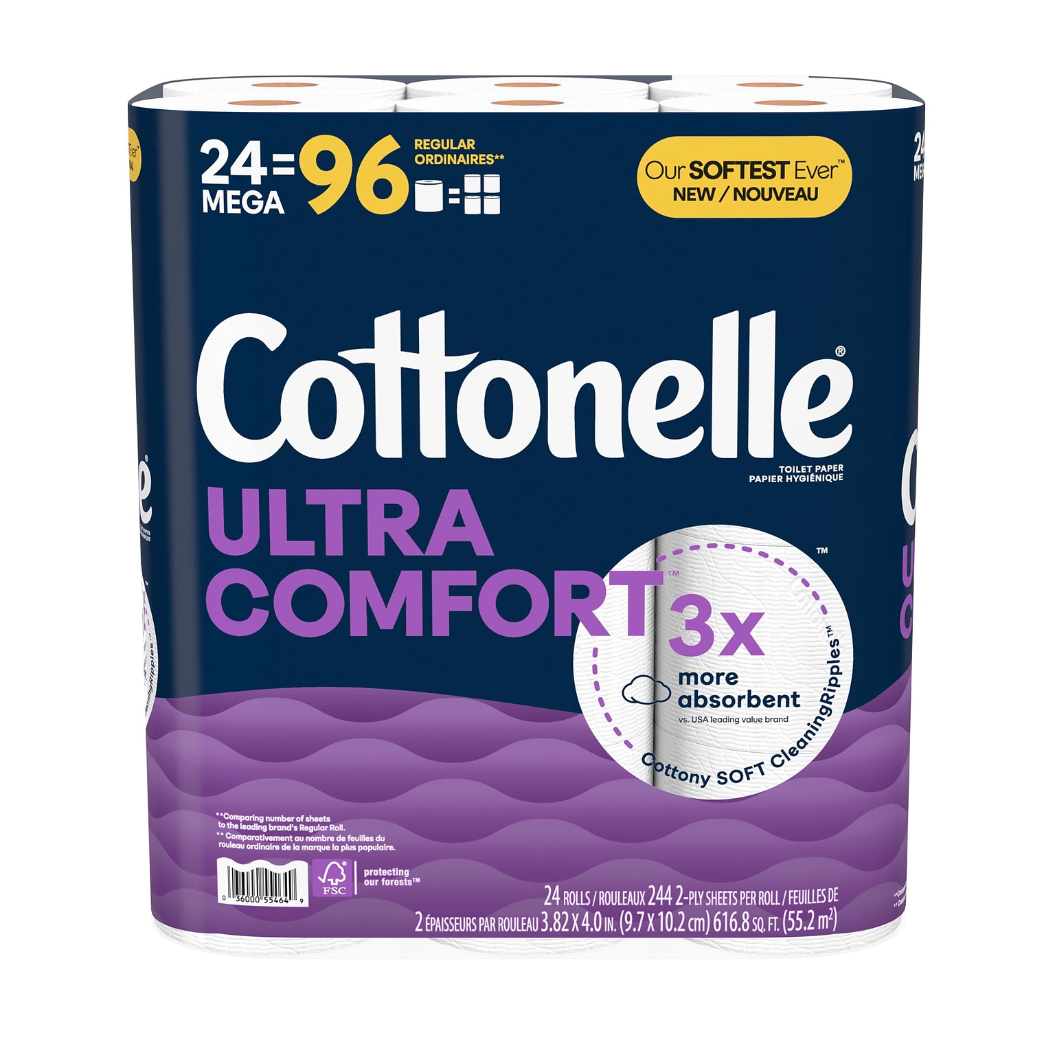 Cottonelle Ultra ComfortCare 2-Ply Standard Toilet Paper, White, 268 Sheets/Roll, 24 Mega Rolls/Pack (53756)