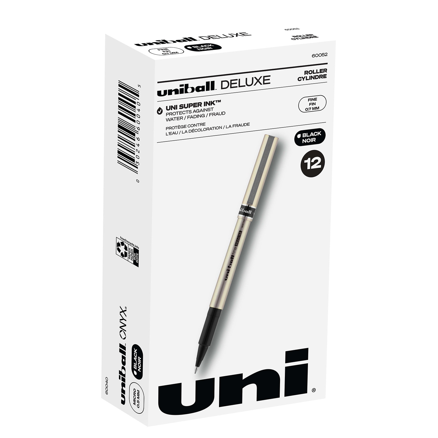 uni-ball Deluxe Rollerball Pens, Fine Point, Black Ink, 12/Pack (60052)