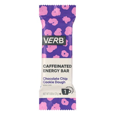 VERB Caffeinated Gluten Free Chocolate Chip Cookie Dough Energy Bar, 0.92 oz., 16/Pack (220-02525)