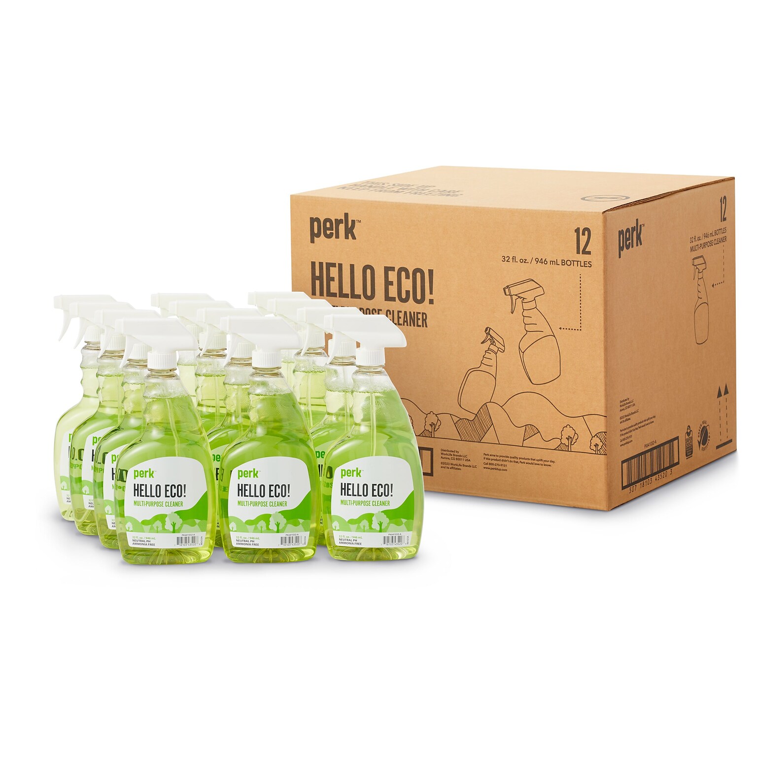 Perk Eco All Purpose Cleaner, Ready To Use, 32 oz., 12/Carton (PK641032-ACT)