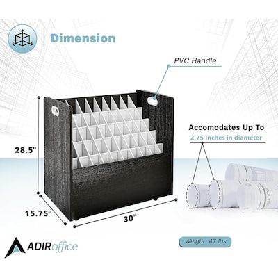 AdirOffice 50-Slot Mobile Roll File, 28.5"H x 30"W x 15.75"D, Black (626-BLK-KIT1)