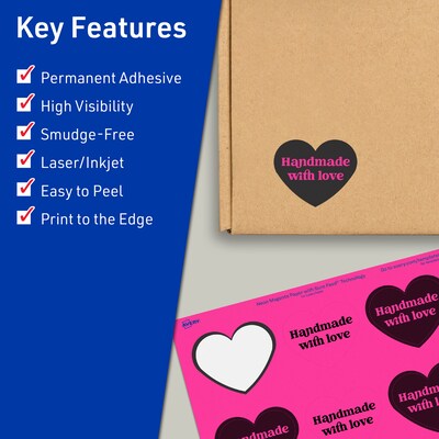 Avery Heart Laser/Inkjet Multipurpose Labels, 2-9/32 x 1-27/32, Neon Magenta (120/Pack)
