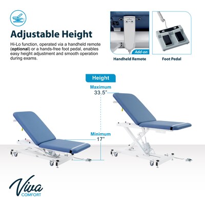 Viva Comfort XRO 2-Section Electric Height and Back Adjustable Exam Table, 600 lbs Capacity, Blue (ADI903-20-BLU-MK)