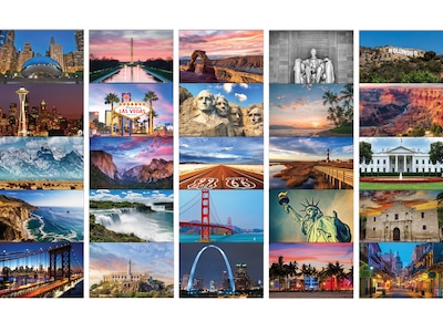 Better Office US Landmarks and Historical Sites Glossy Travel Postcards, Assorted Colors, 50/Pack (6