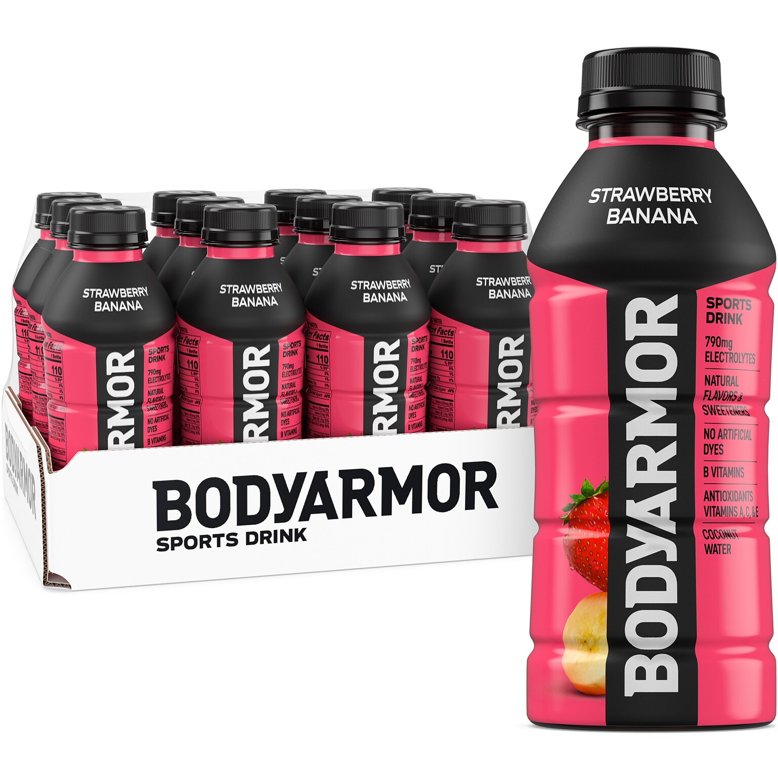 BodyArmor Strawberry Banana Bottles, 16 fl oz., 12/Pack (100003-1.4)