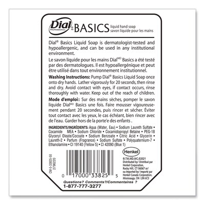 Dial Basics MP Free Liquid Hand Soap Refill for Versa Dispenser, Unscented, 15 oz., 6/Carton (DIA33827)