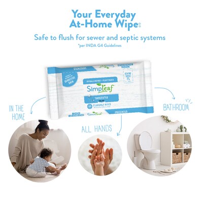Simpleaf Unscented Flushable Wipes, 50 Single Wipes/Pack, 12 Packs/Box (S-010-12pack)
