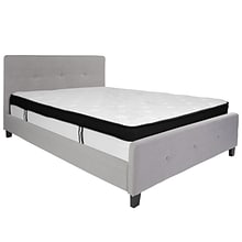 Flash Furniture Tribeca Tufted Upholstered Platform Bed in Light Gray Fabric with Memory Foam Mattre