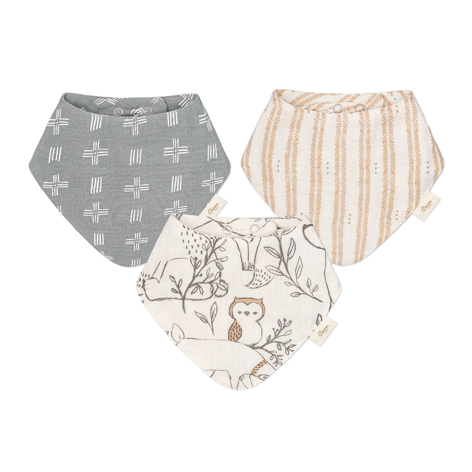 Baby Crane Ezra Muslin Bib, 3/Set (BC-110BS)