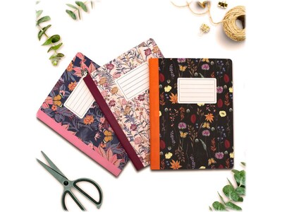 Pukka Pad Bloom Composition Notebooks, 7.5" x 9.7", College Ruled, 70 Sheets, Assorted Colors, 3/Pack (9516-BLM)