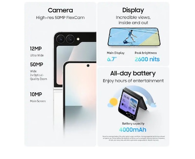 Samsung Galaxy Z Flip7 FE 5G Foldable Unlocked Smartphone Cell Phone, 256GB, White (SM-F761UZWEXAA)