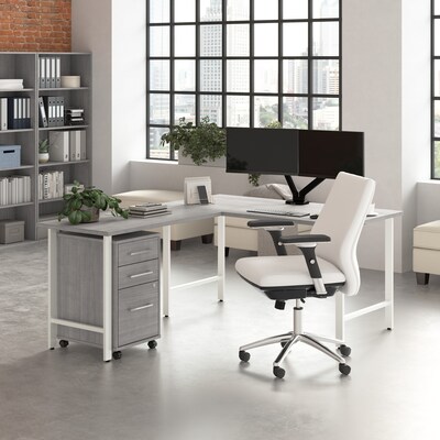 Bush Business Furniture Hustle 60W L Shaped Computer Desk with 3 Drawer Mobile File Cabinet, Platin