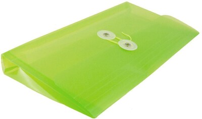 JAM Paper Premium Plastic Filing Envelope with Button & String Closure, Lime Green, 3/Pack (921B1LIX3)