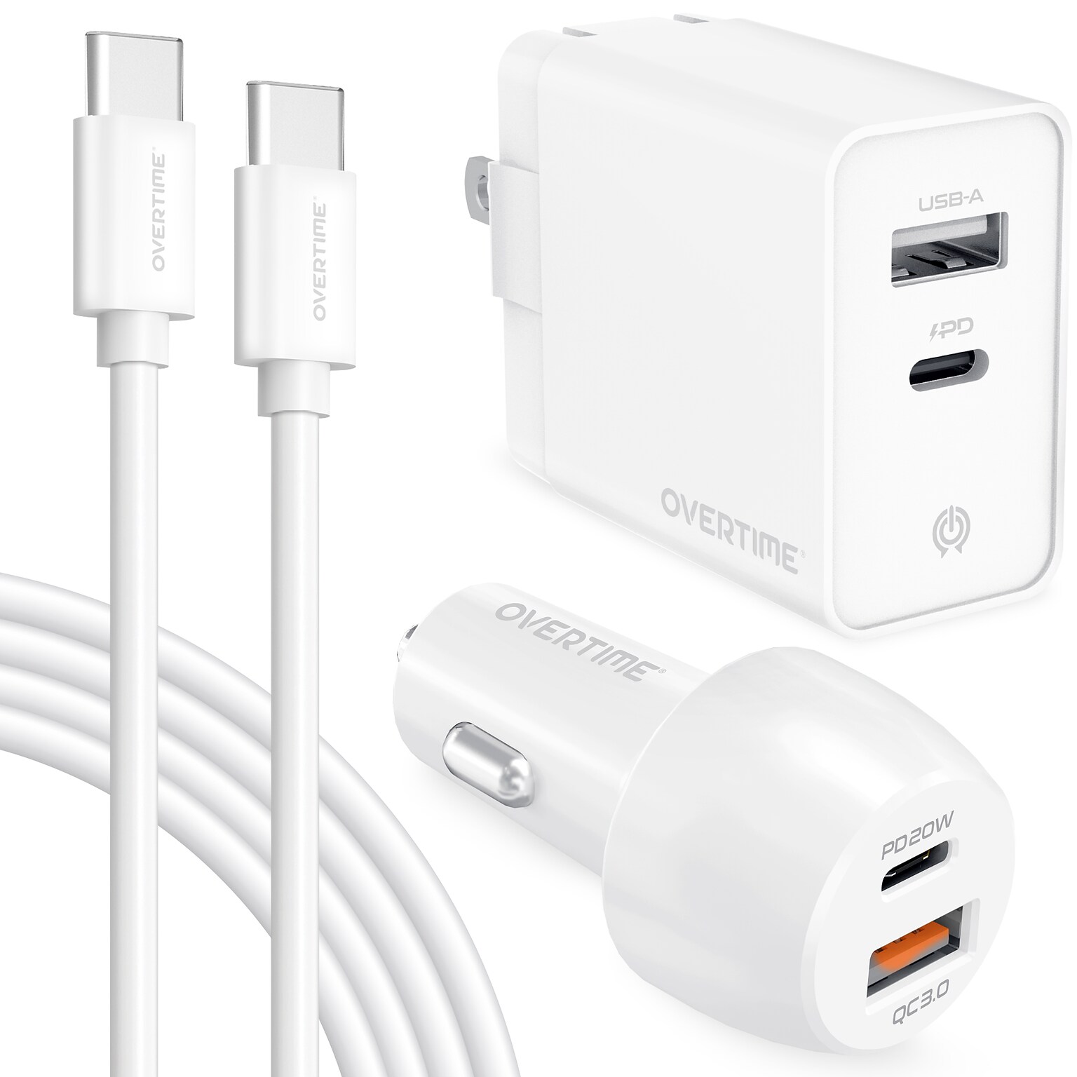 Overtime USB-A/USB-C Charging Kit, 20W, White (DAC3IN12USBRG)