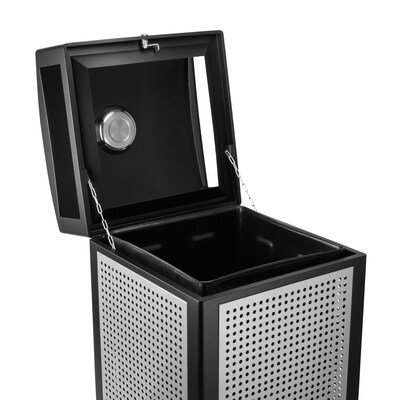 Alpine Industries Steel Outdoor Commercial Trash Can with Ashtray Lid, 40 Gallon, Silver (472-40-SIL