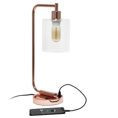 Creekwood Home Vintage Vantage 18.8" Minimalist Industrial Curved Arm Desk Lamp, Feit LED Bulb, Rose Gold (CWD-1018-RG-LB)