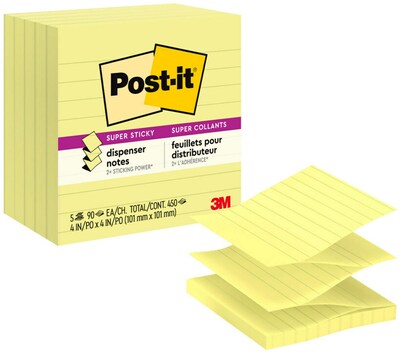 Post-it Super Sticky Pop-up Notes, 4 x 4, Canary Yellow, Lined,  90 Sheets/Pad, 5 Pads/Pack (R440-