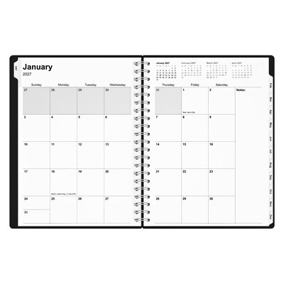 2027 Staples 8" x 11" Daily Appointment Book, Plastic Cover, Black (ST21487-27)