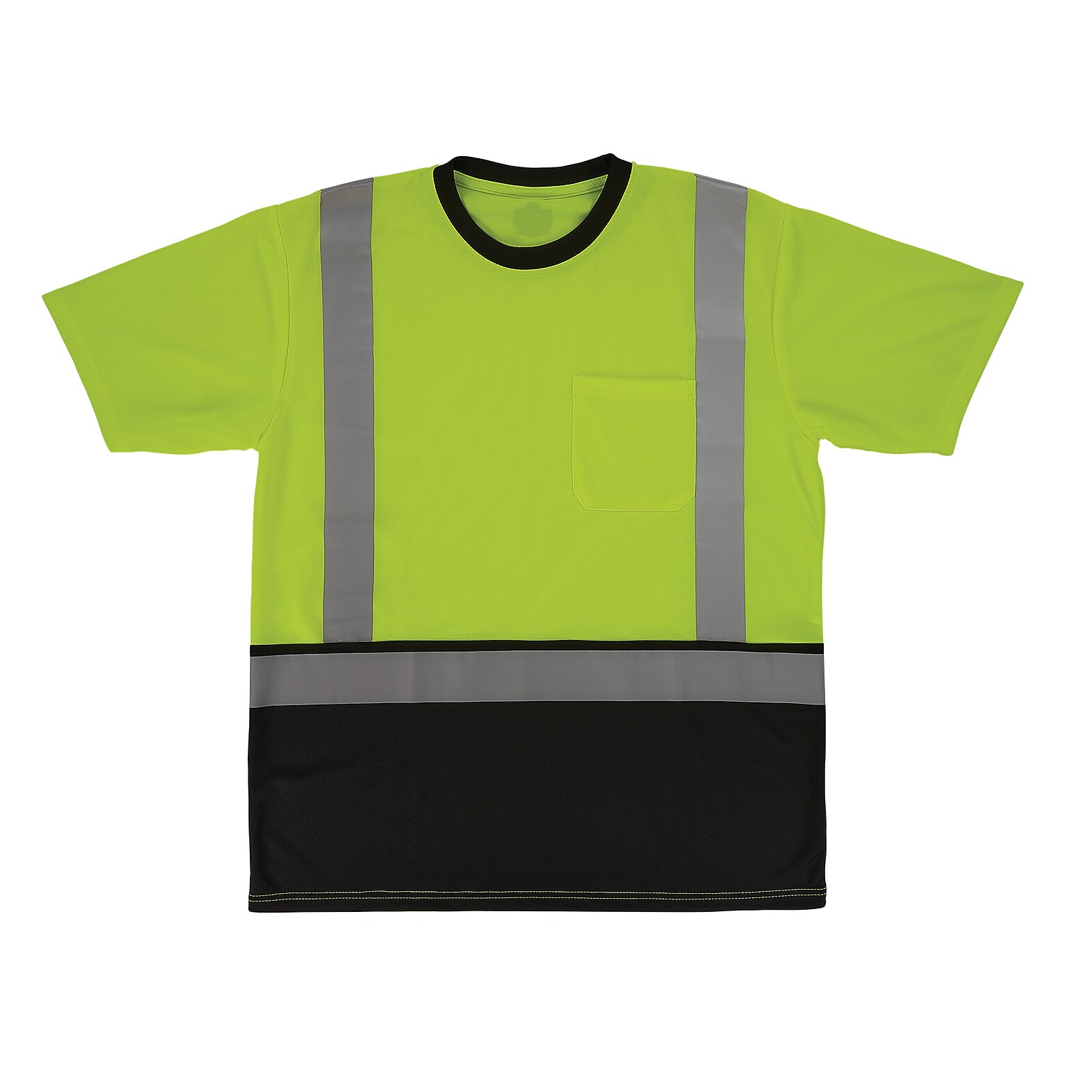 GloWear 8286BK High Visibility Short Sleeve Black Bottom T-Shirt, ANSI Type R Class 2, Lime, 2XL (22166)