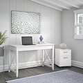Bush Furniture Key West 48 Writing Desk with 2-Drawer Mobile File Cabinet, Pure White Oak (KWS001WT