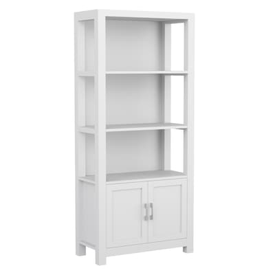 Martha Stewart Hutton 68 4-Shelf Shaker Style Bookcase w/ Cabinet, Gray Engineered Wood/Brushed Nic