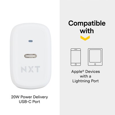 NXT Technologies USB-C Wall Charger with Lightning Cable for iPhone/iPad, White (NX60446)