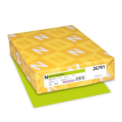 Exact Brights Colored Paper, 20 lbs., 8.5 x 11, Bright Green, 500 Sheets/Ream (WAU26791)