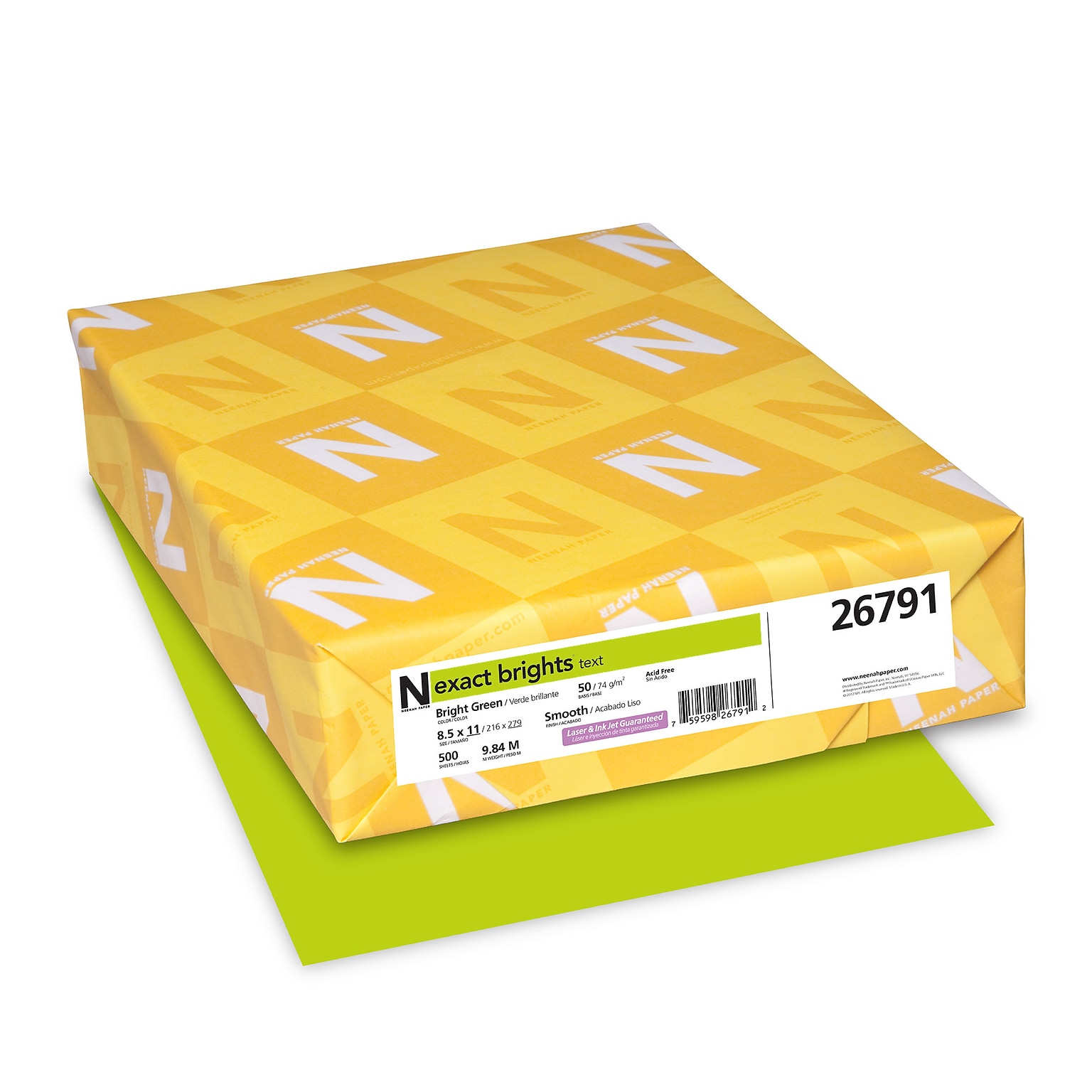 Exact Brights Colored Paper, 20 lbs., 8.5 x 11, Bright Green, 500 Sheets/Ream (WAU26791)