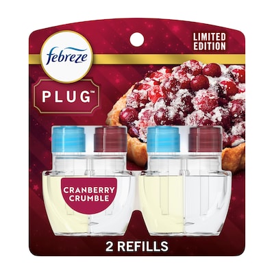 Febreze Plug Air Freshener Scented Oil Refill, Cranberry Crumble Scent, 0.87 oz, 2/Pack (03416)